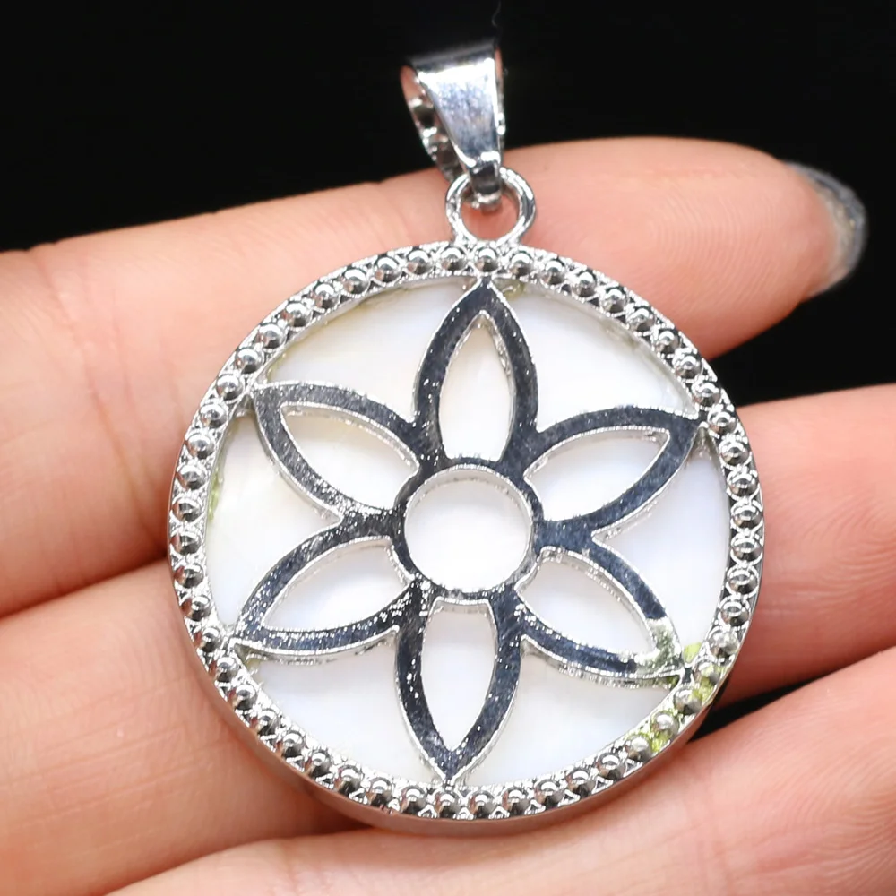 

1pcs Natural Round Blue White Abalone Shell Pendant for DIY Charm Earrings Necklace Jewelry Making Women Gift Size 32x32mm