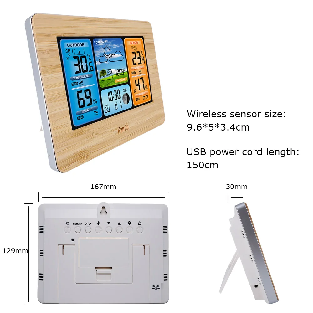 New FJ3373Type Weather Station Digital Thermometer Wireless Hygrometer Sensor Forecast Temperature Watch Wall Desk Alarm Clock |