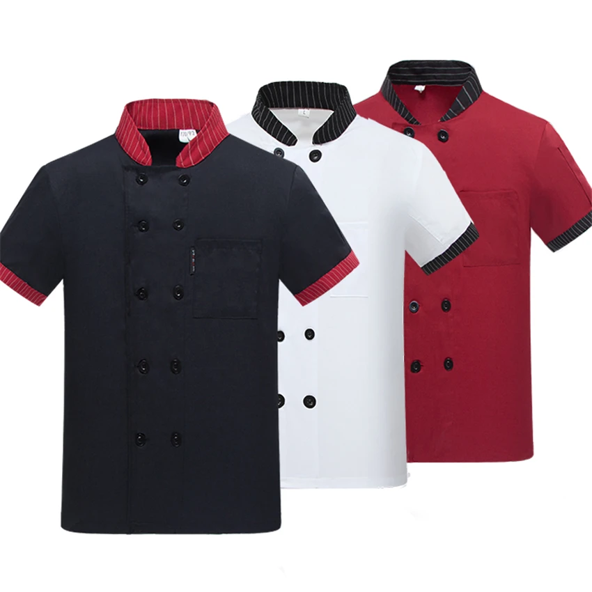 

Unisex Casual Soft Chef Jackets Short Sleeve Oblique Collar Double Breasted Kitchen Catering Restaurant Food Serive Work Uniform