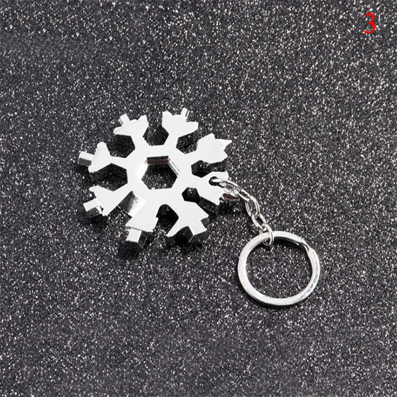 

18 in 1 Snowflake Shape Keychains Screwdriver Key Rings Durable Convenient Multifunction Spanner Bottle Opener Hex Wrench Gadget