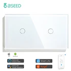 Сенсорный переключатель Bseed, 2 клавиши, Wi-Fi, европейский стандарт, сенсорный смарт-переключатель, черный, белый, золотой, серый, со стеклом, панель 157 мм, для домашнего ремонта