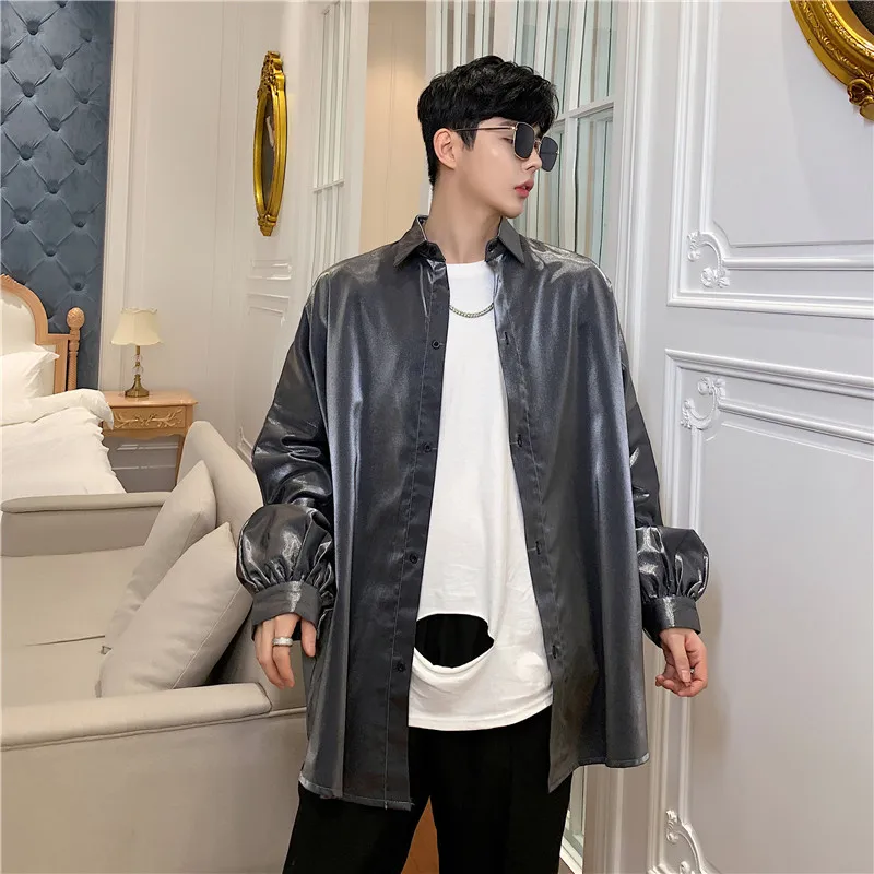 Для мужчин с длинным рукавом блестящие свободные модные оверсайз Повседневная