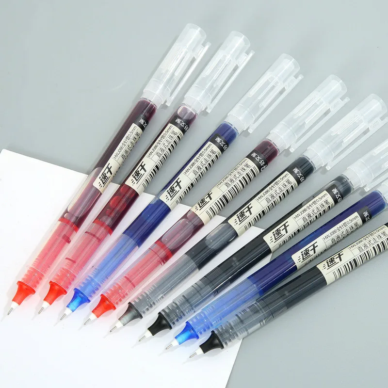 

4pcs Large Capacity Gel Pen Straight Liquid Rollerball Pens School Office Stationery Quick Drying Black/Red/blue Color Ink 0.5mm