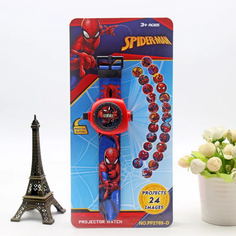 Детские часы с человеком пауком железом детские 3D проекцией мультяшным рисунком
