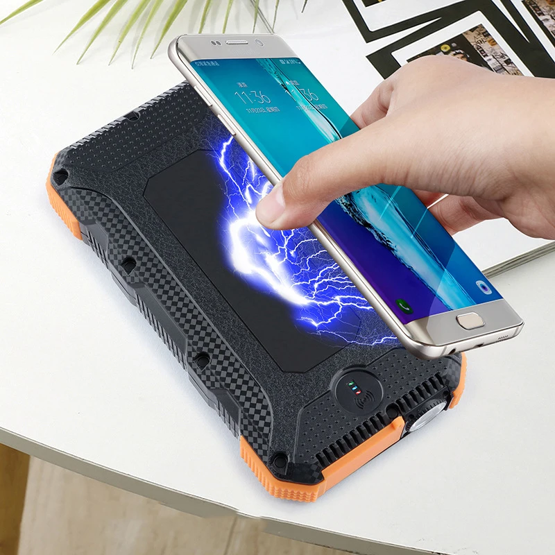 

Solar Power Bank 20000mAh Qi Wireless Charging Portable Waterproof Powerbank Flashlight for Climbing Travel Poverbank For Xiaomi