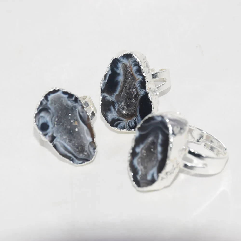 Модные ювелирные изделия натуральный жеод druzy камень кольца Femme 2020 черный сырой