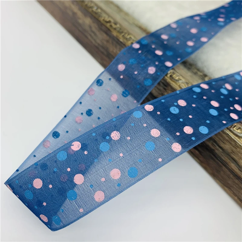 Лента из органзы с принтом в горошек 5 ярдов 25 мм