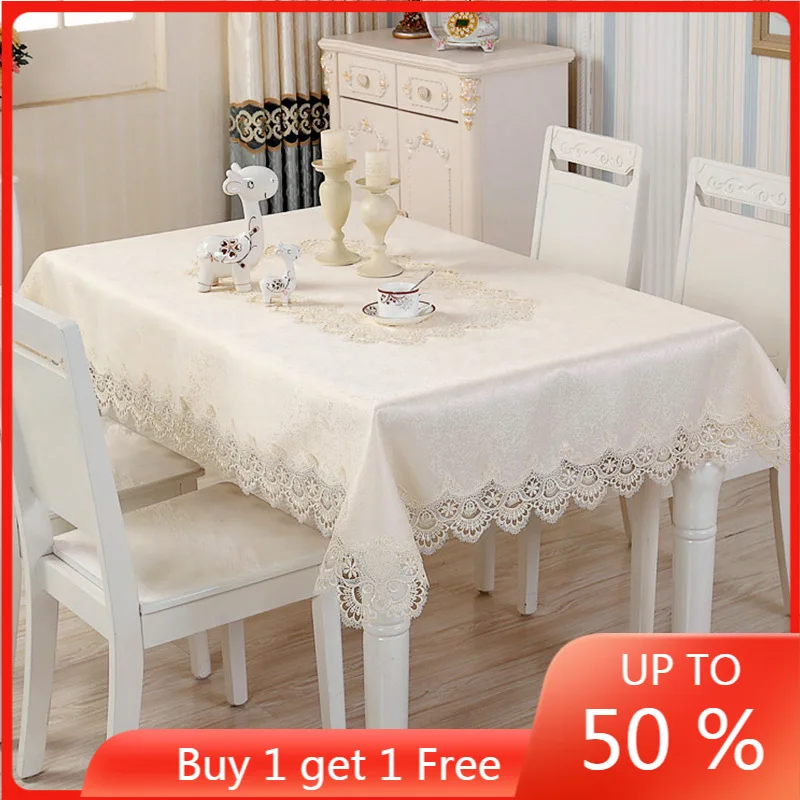

European-Style Luxury Lace Oil-Proof Table Cloth Table Runner Tablecloth Set Tribute Silk Jacquard Fabric Lace Tablecloth