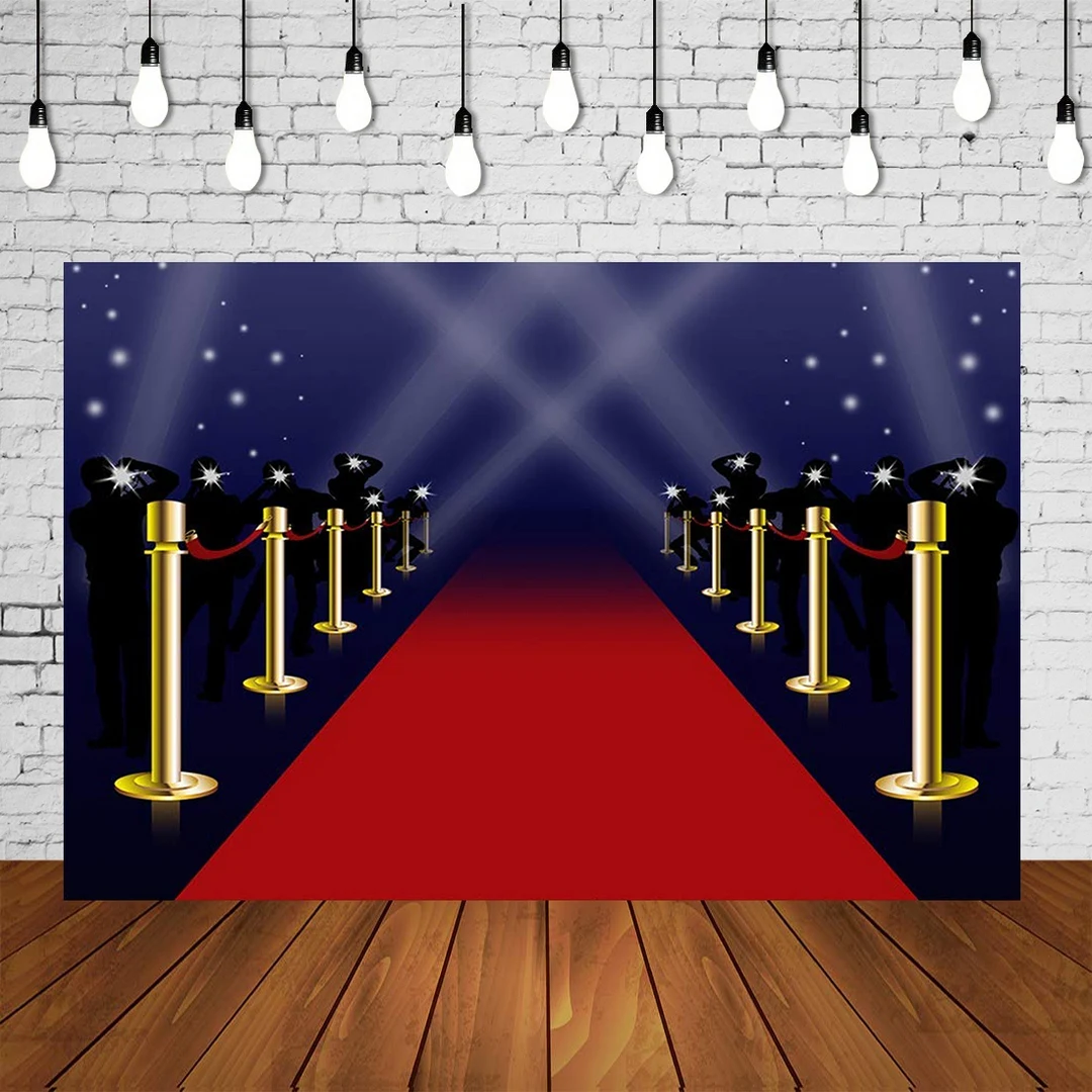

Red Carpet Backdrop Baby Shower Birthday Party Banner Blue Golden Hollywood Posters Studio Photo Background Celebrating Decors