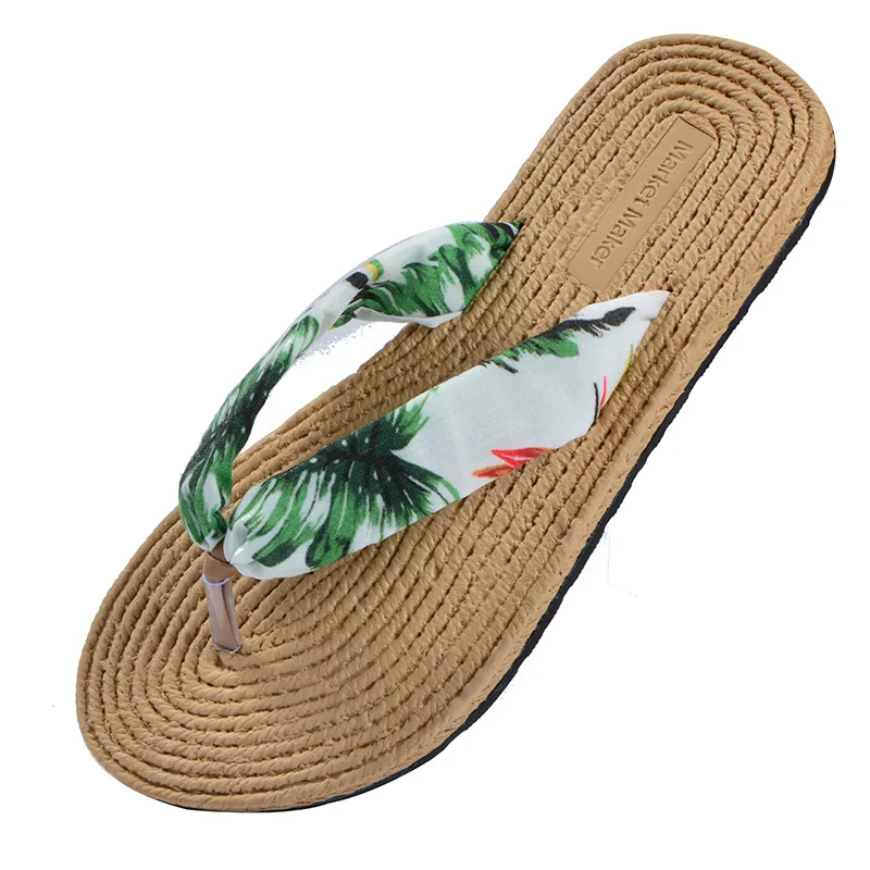 

2021 new hot sale summer cotton and linen slippers for women's outer wear fashion beach flat bottom ladies flip flops