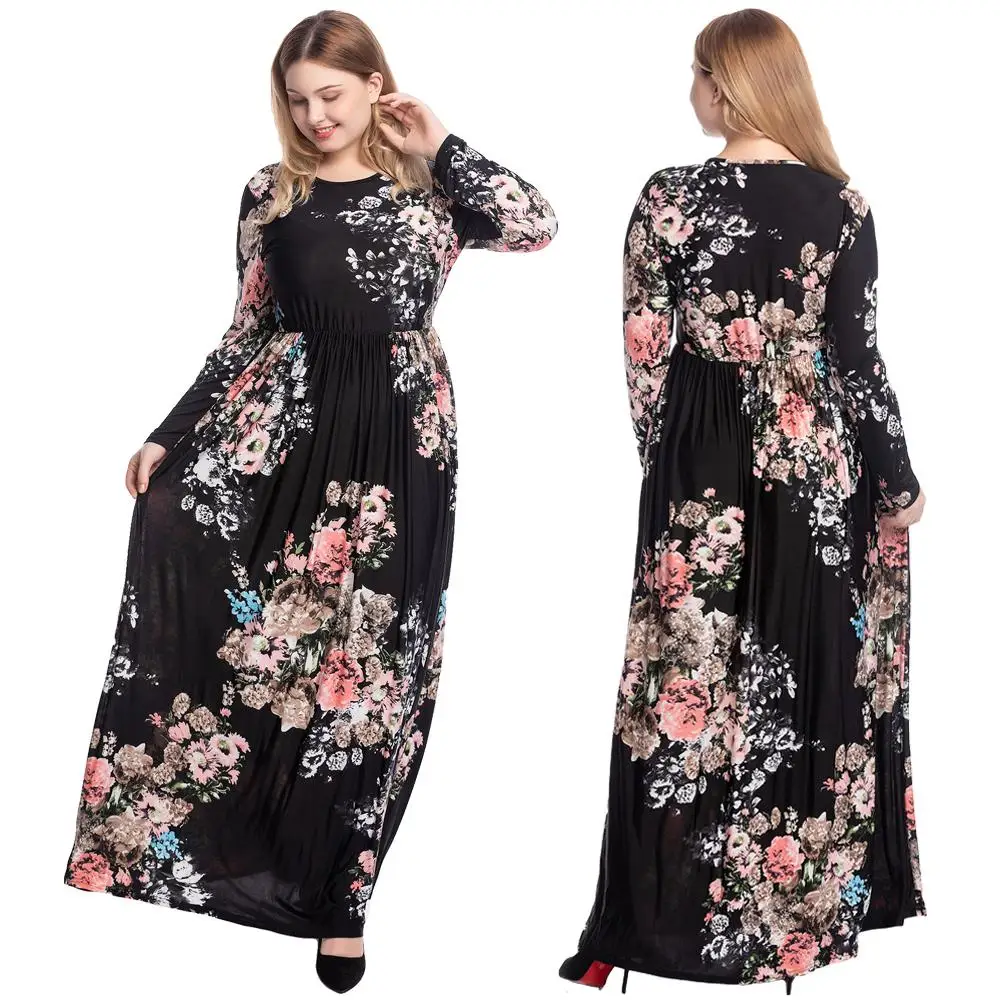 Длинное платье макси с цветочным принтом для мусульманских женщин, женская одежда для Рамадана, мусульманская одежда, арабское ДРАПИРОВАНН...