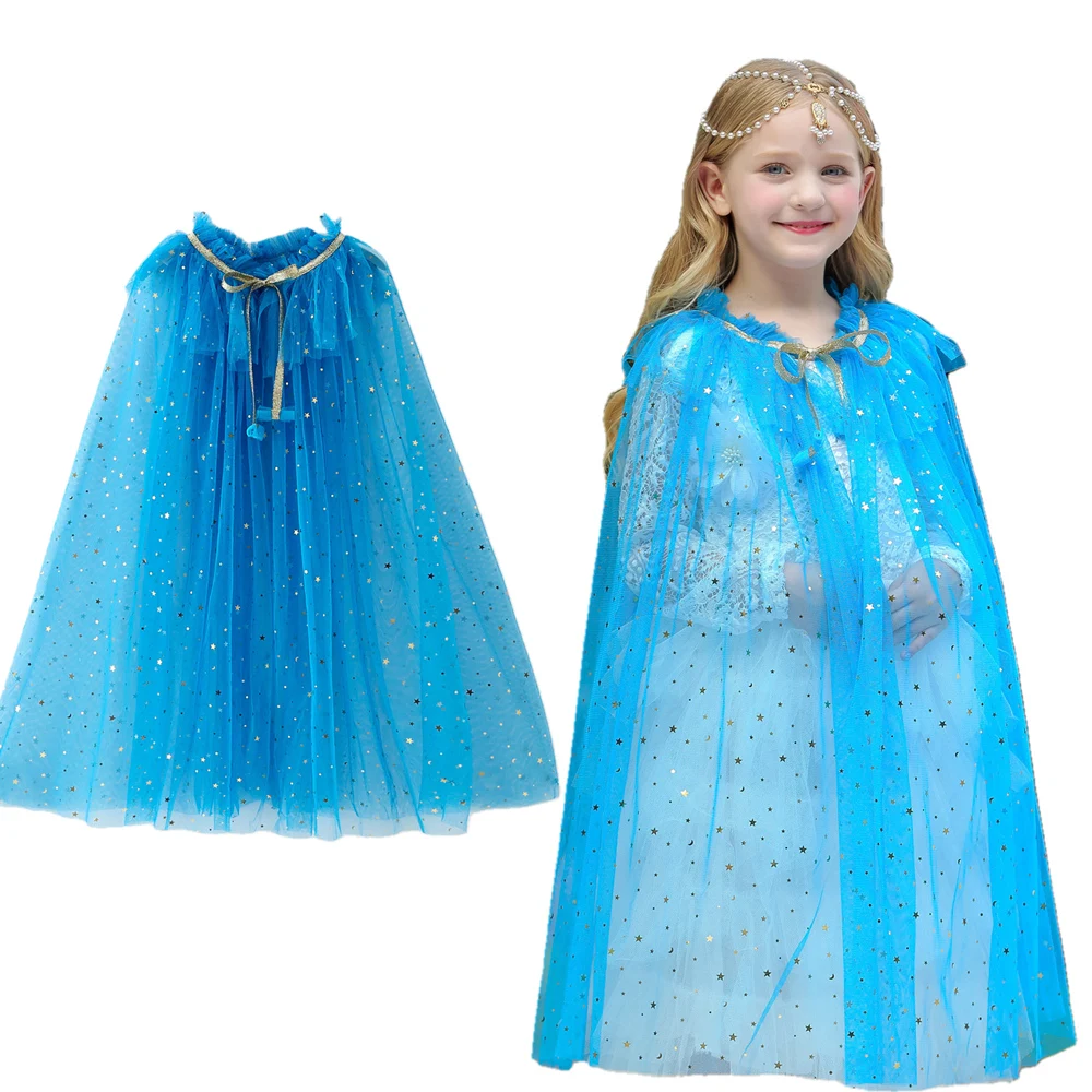 

Little Girls Blue Princess Dress Up Cape Kids Cloak Halloween Costume Accessories Elsa Mermaid Frozen Party Cosplay Christmas