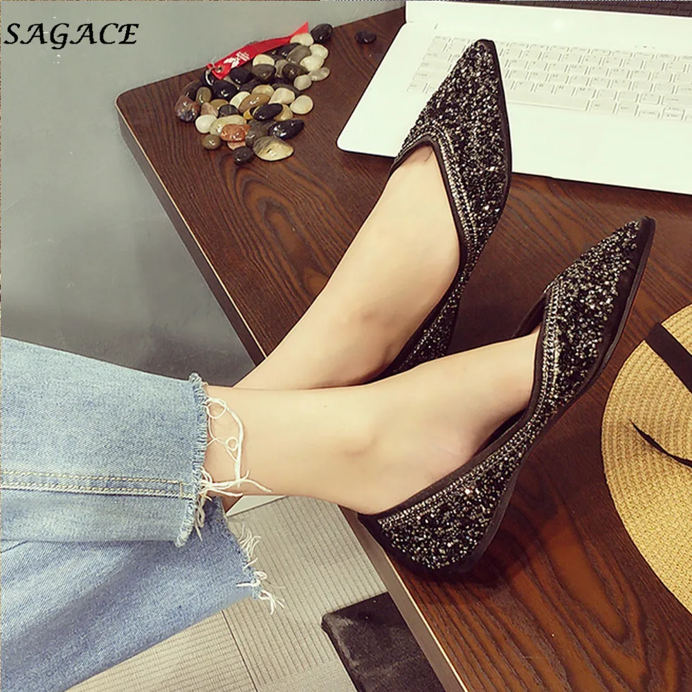SAGACE/Модная женская обувь на плоской подошве с блестками Летние туфли для девочек