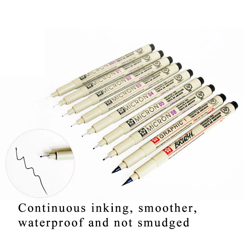 Многоцелевой эскиз иглы пера микрон черные чернила для ручек Водонепроницаемый