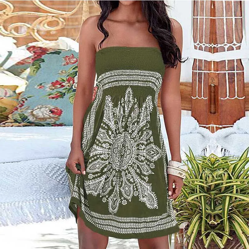 2020 Women Sexy Floral Casual Ethnic Style Summer Dress Beach Sundress Off Shoulder Boho Dresses Vestidos Femme | Женская одежда