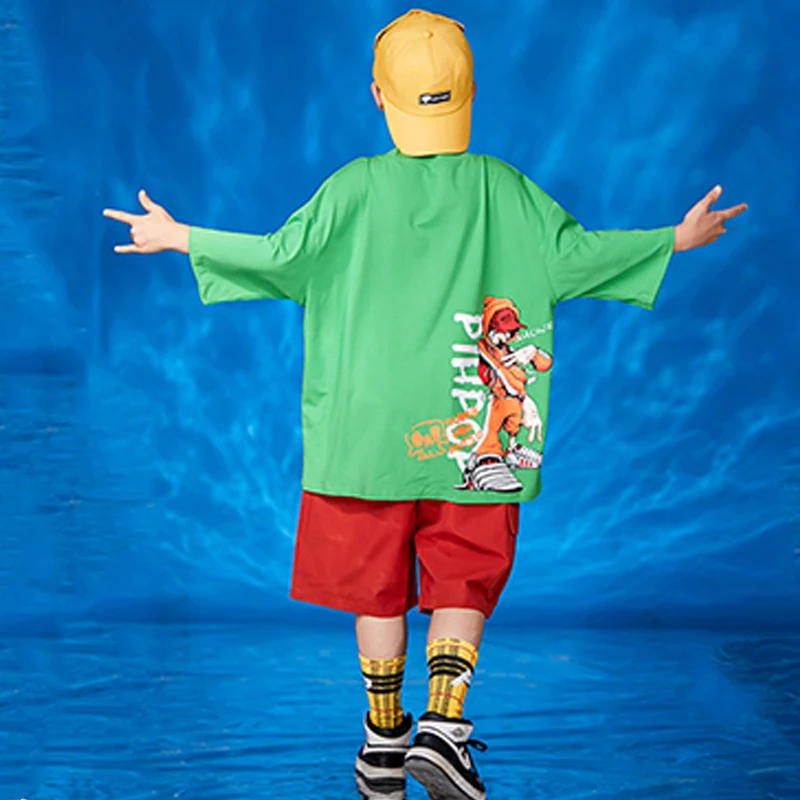 

Children'S Hip Hop Clothing Boys Jazz Dance Costumes Girls Street Dancing Performance Outfit Cute Pattern Short Sleeve DN6316