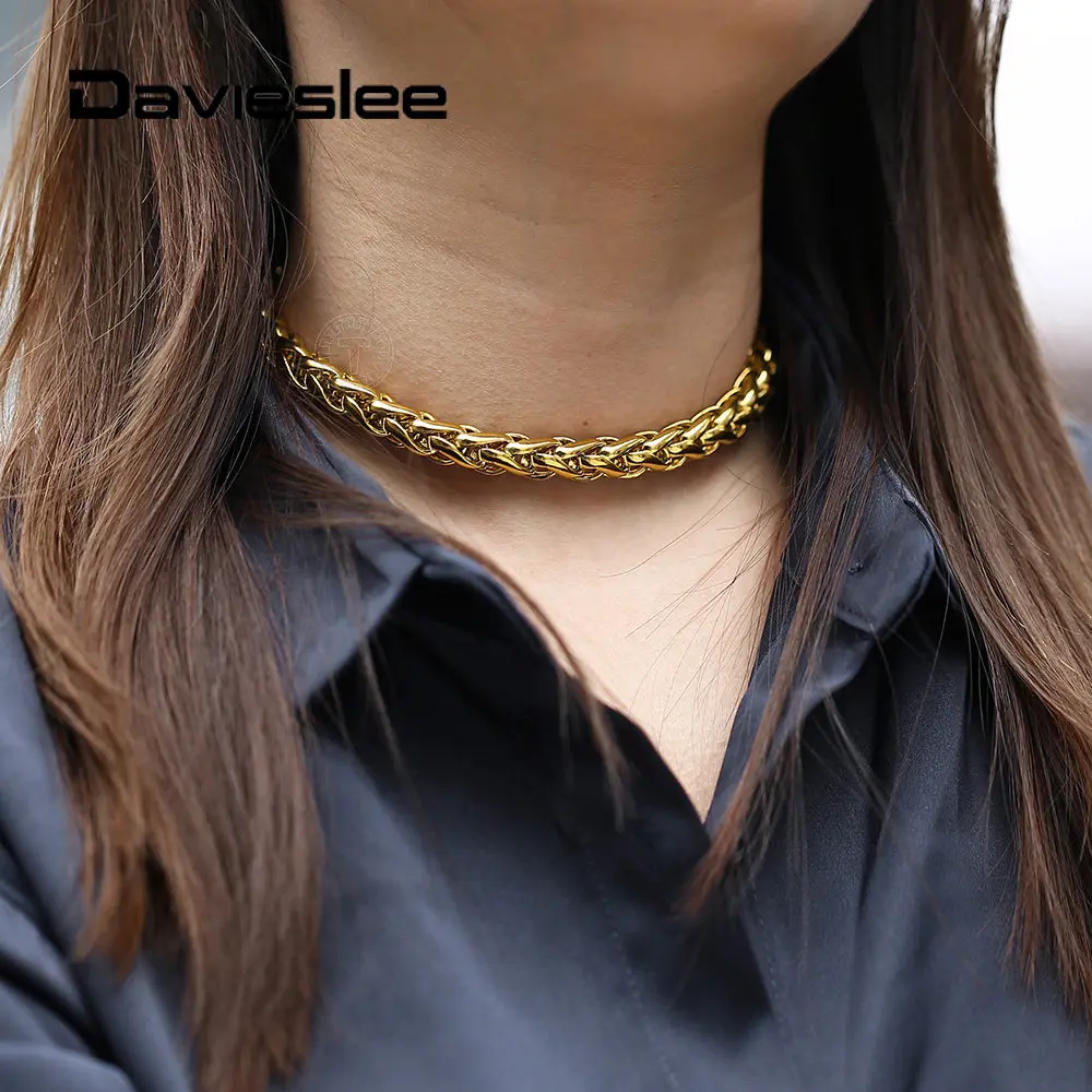 10 мм Ожерелье Большая крупная цепочка из пшеницы чокер эффектный Золотой ошейник