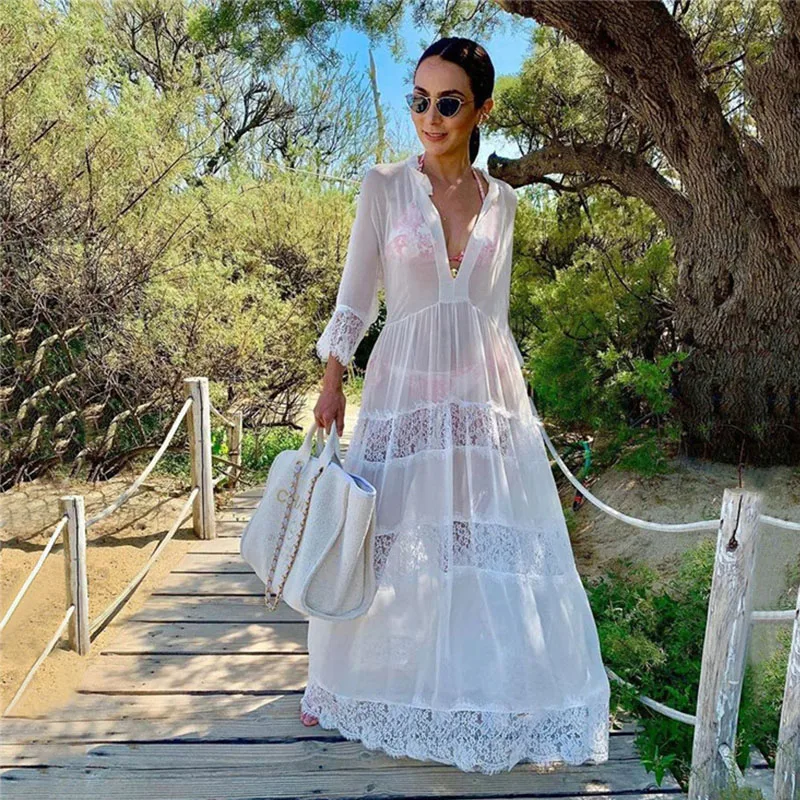 Купальный костюм накидка бикини пляжный кафтан Praia Дамское парео купальный