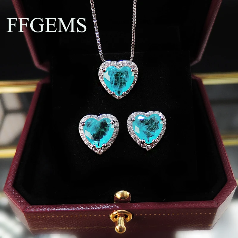 FFGems Paraiba Турмалин изумруд драгоценный камень сердце серебро Золотой Цвет Новые
