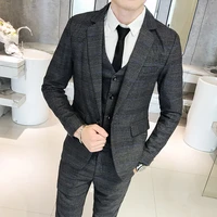 2021 new spring and autumn fashion casual mens stripe single breasted business casual slim three piece mens wedding suit