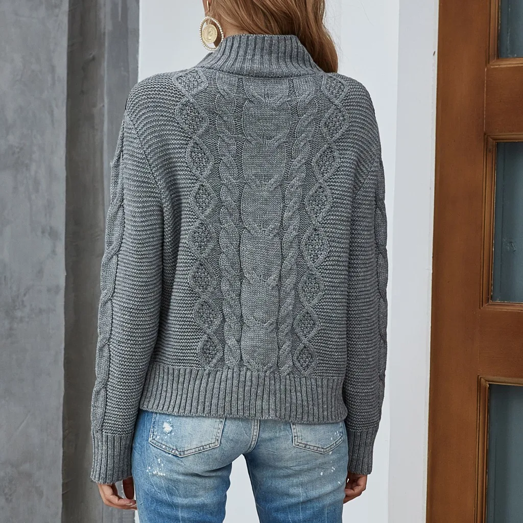 

Woman Sweaters Pullover Women Solid Color High Neck Lace Stitching Long Sleeve Sweater Kobieta Swetry Pull Femme Chandails