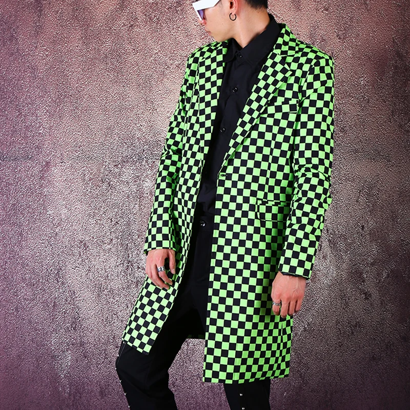 2020 мужской костюм индивидуальный длинный клетчатый пиджак певица ночной клуб