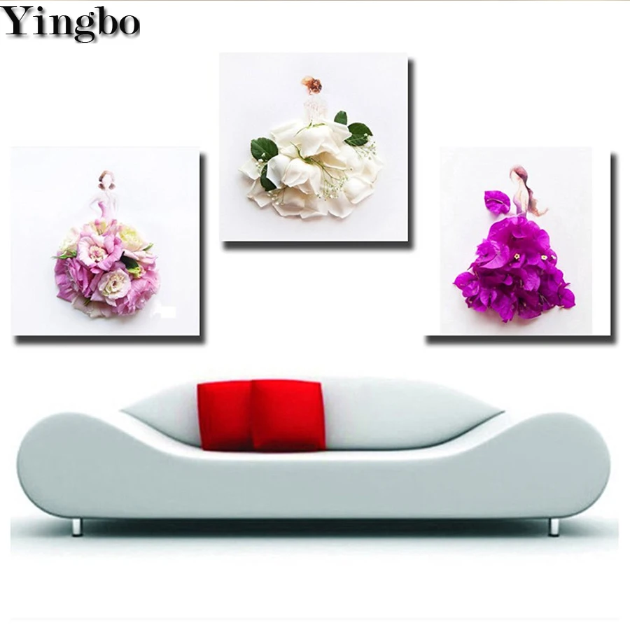 

Вышивка из круглых квадратных страз 5D, 3 шт., Лепестковые платья принцессы для девочек, полные наборы для алмазной живописи, мозаичные картин...