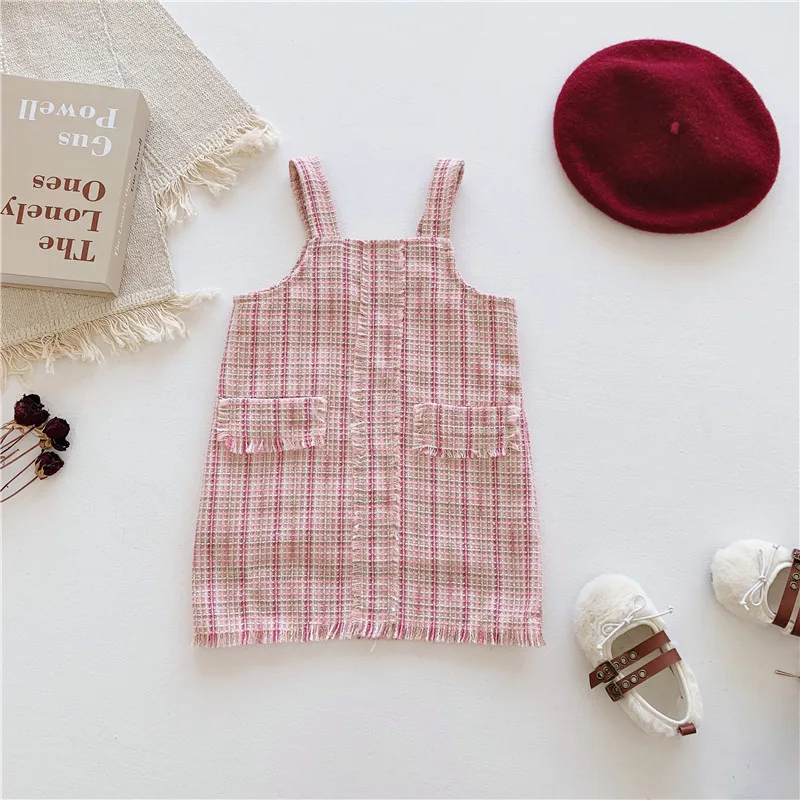 2019 Новое поступление Осеннее хлопковое клетчатое платье принцессы без рукавов в