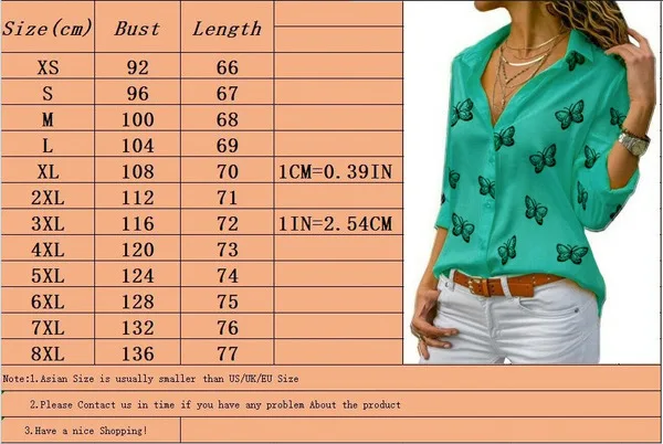 

Plus Size Blouse Top Women Vintage Butterfly Print Shirt Button Spring Summer Long Sleeve Femme Chiffon Shirts Casual Streetwear