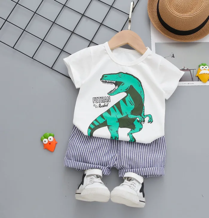 

Boys Summer Clothing Set 1-4y Fashion Cotton Dinosaur Style T-shirt+shorts 2pcs Kids Boys Party Clothing