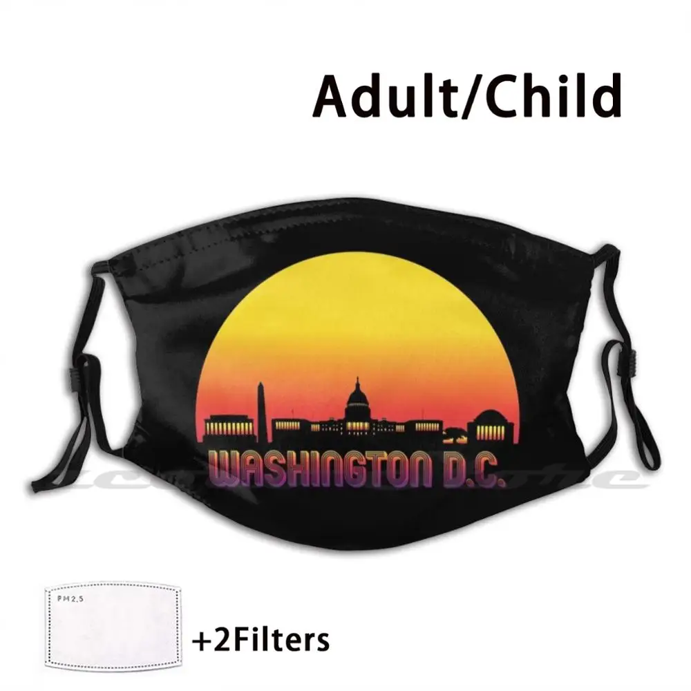 

Washington D.c. Monuments With Retro Sunset Mask DIY Washable Filter Pm2.5 Mouth Trending Washington Washington Capital