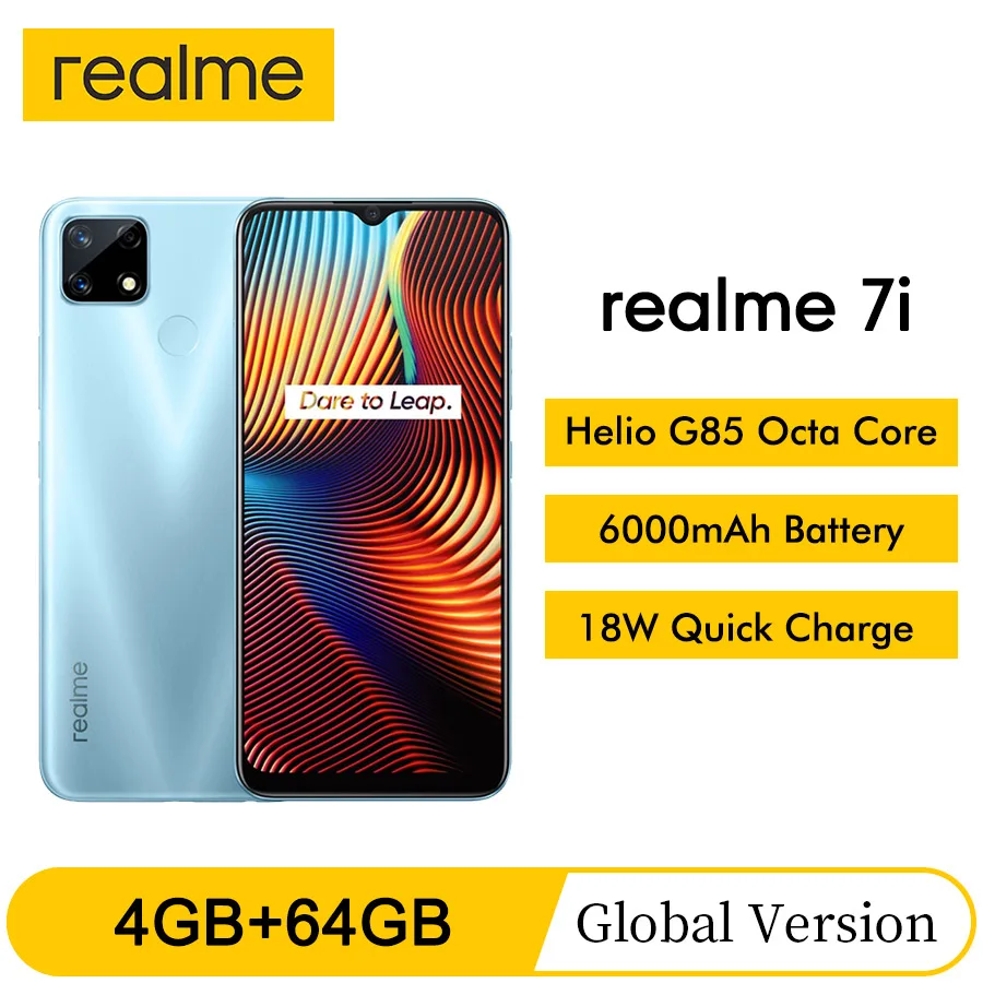 Смартфон realme 7i экран 6 5 дюйма HD 4 Гб + 64 ГБ тройная камера 48 МП Helio G85 восемь ядер