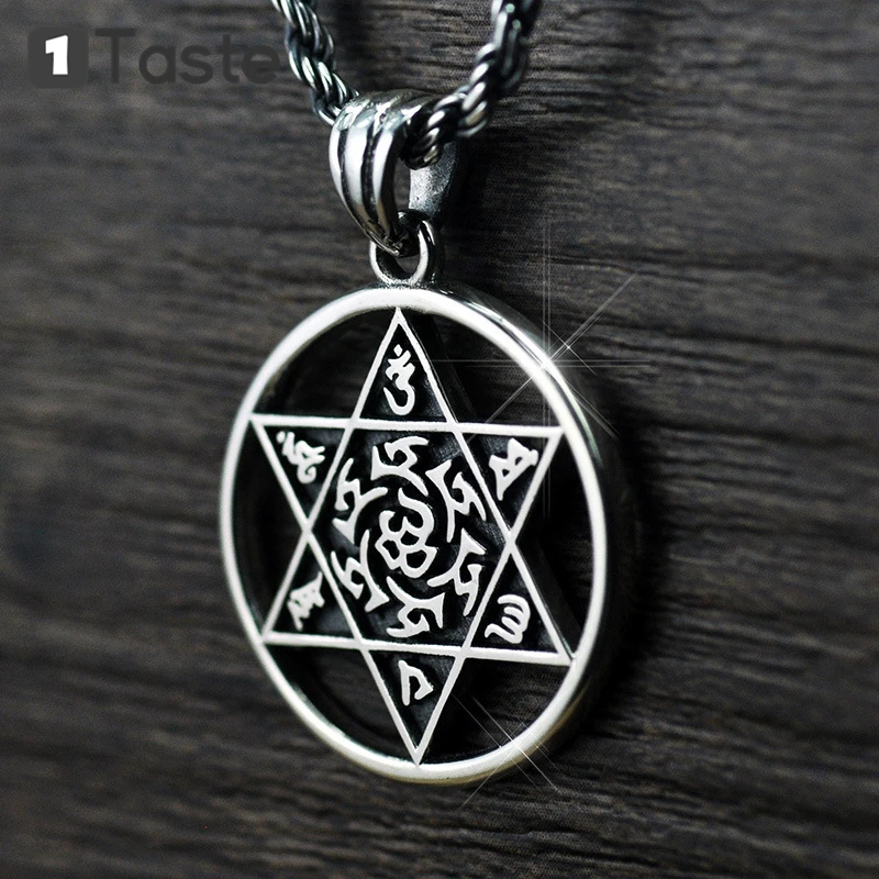 Кулон из 925 пробы серебра с шестью символами и настоящими словами Hexameron для мужчин