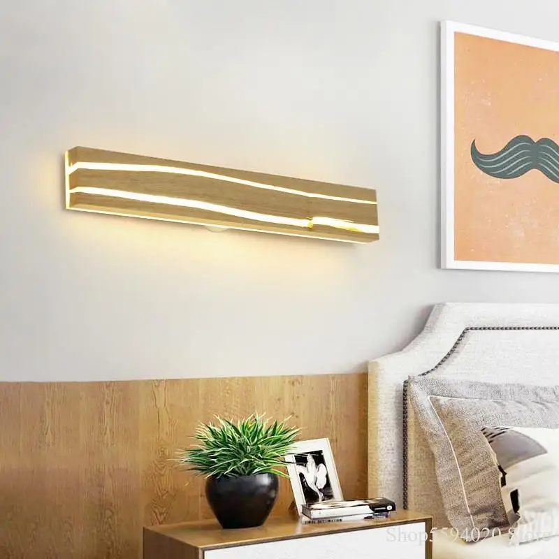 

Nordic Bedside Solid Wood Wall Light Led Living Room Modern Simple Solid Wood Japanese Toilet Mirror Front Lamp Led Wall Light