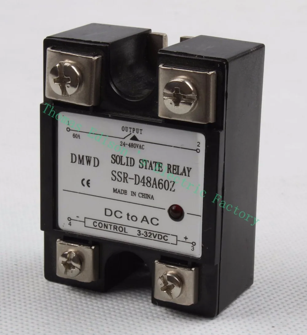 Однофазное vтвердотельное реле с индикатором 60A SSR-60DA вход 3-32VDC выход 24-480VAC SSR 60DA