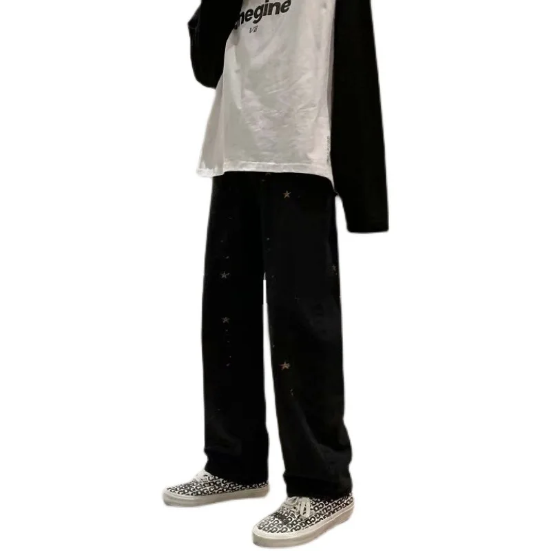 

Spring 2021 New Star Embroidered Jeans Men's Retro Street Slacks