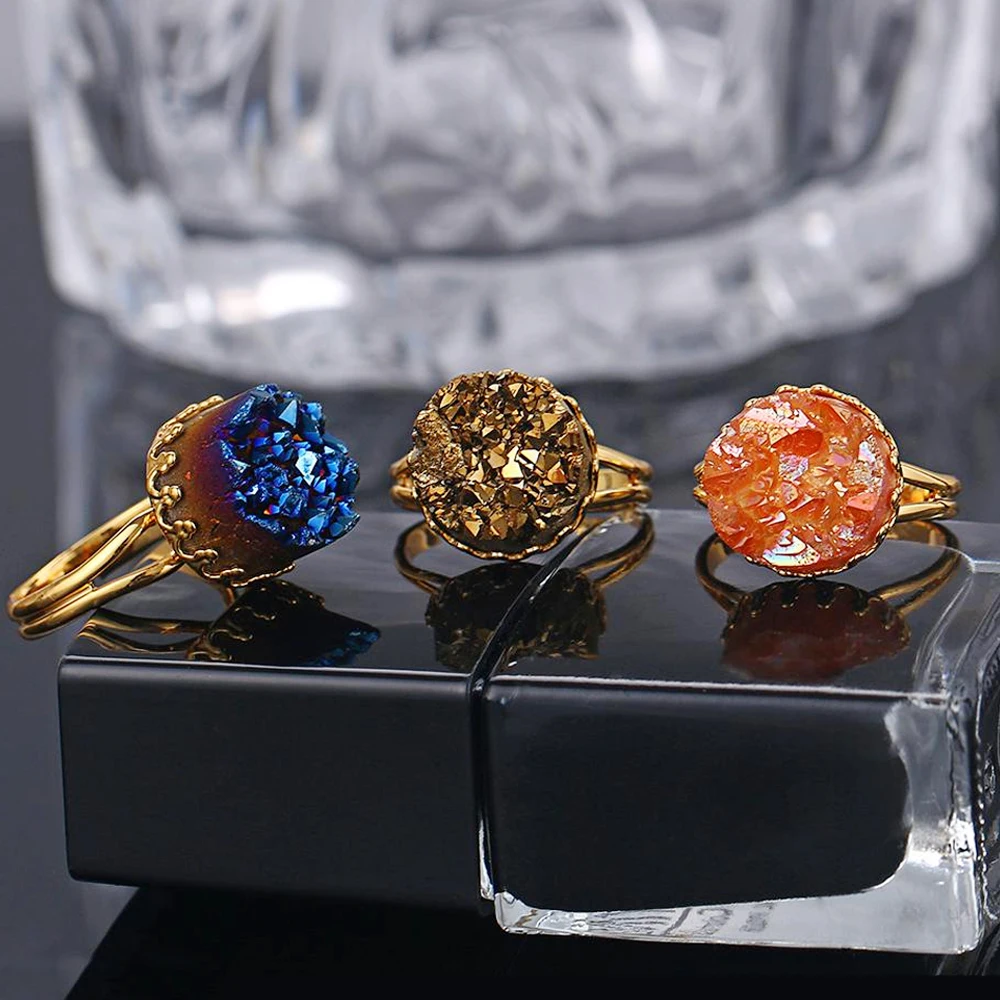 Блестящие кольца из нержавеющей стали с золотым покрытием большие круглые