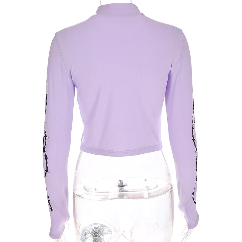 

Zoulv 2021 Printed Turtleneck Long Sleeve Crop Tops Tees Women Casual Slim T-shirt Basic Cotton Streetwear Female Short Tshirts