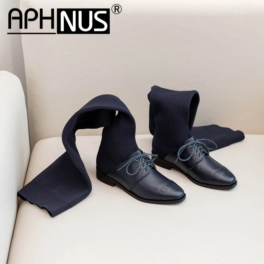 

APHNUS Womens Boots Tall Over The Knee Thigh High Flats Low Mid Heels Pumps Boots Woman 2020 Shoes For Women New Boot