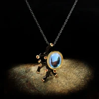 14k multi tone gold moonstone jewellry pendant necklaces for women fine collares mujer bizuteria gemstone pendants females box