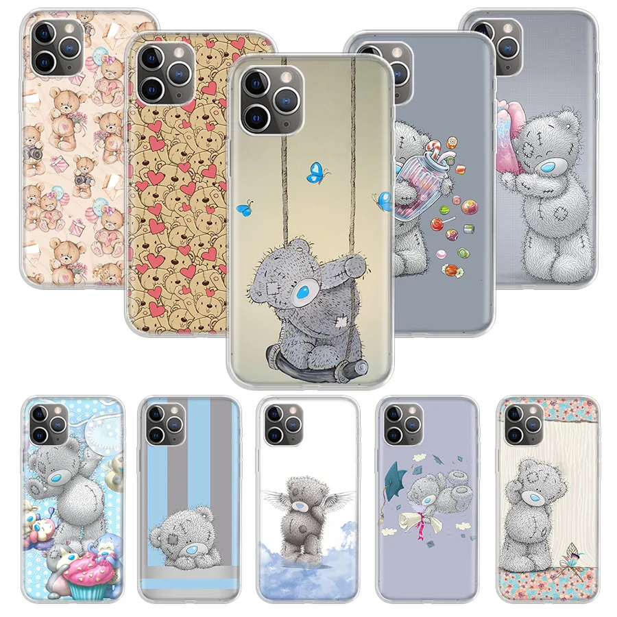 

Lovely Teddy bear Case Coque For iPhone 11 12 Pro Max 13 Mini XR X XS Max 7 8 6 6S Plus Soft Clear Cover Funda Capa