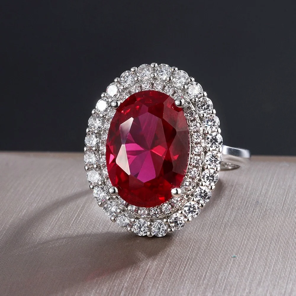 

2021Ladies Fashion Party Anniversary Gift Imitation Pigeon Blood Red Corundum Baodan Ring Necklace Earring Set Women's Jewelry