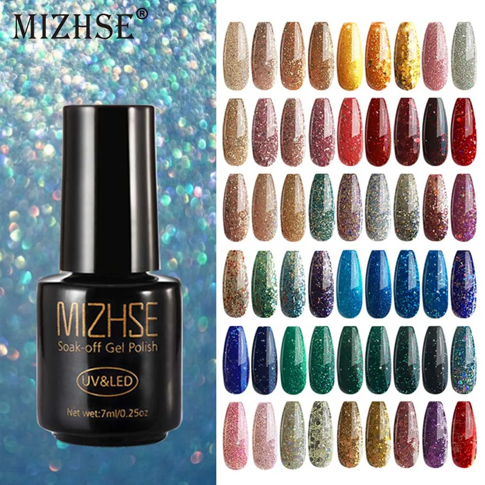

MIZHSE 6PCS Glitter Gel Nail Polish UV&LED Gel Polish Semi-Permanent Colorful Shining Soak Off Gel Lacquer All For Manicure