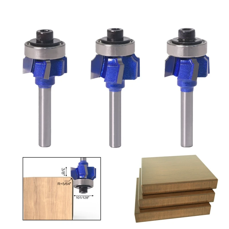 

1/4 Inch Shank Woodworking Milling Cutter R1mm R2mm Rm Trimming Knife Edge Trimmer 4 Teeth Wood Router Bit 3Pcs