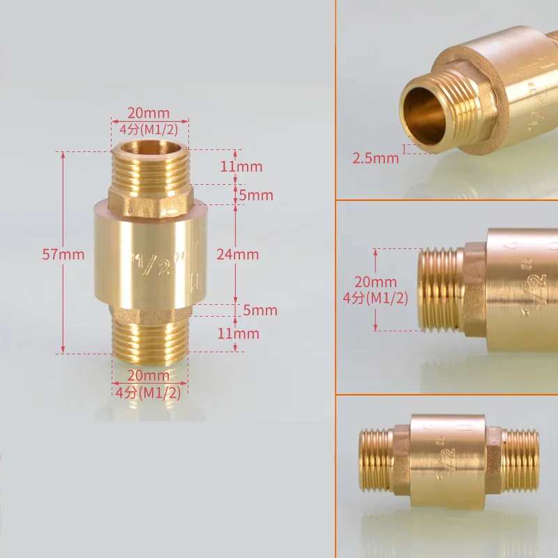 

Латунный пружинный обратный клапан с наружной резьбой, вертикальный возвратный водяной разъем 1/2 дюйма BSP