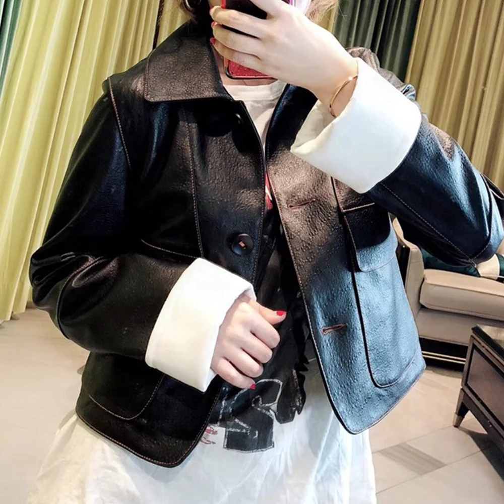 Модное однобортное женское короткое кожаное пальто Повседневная Женская