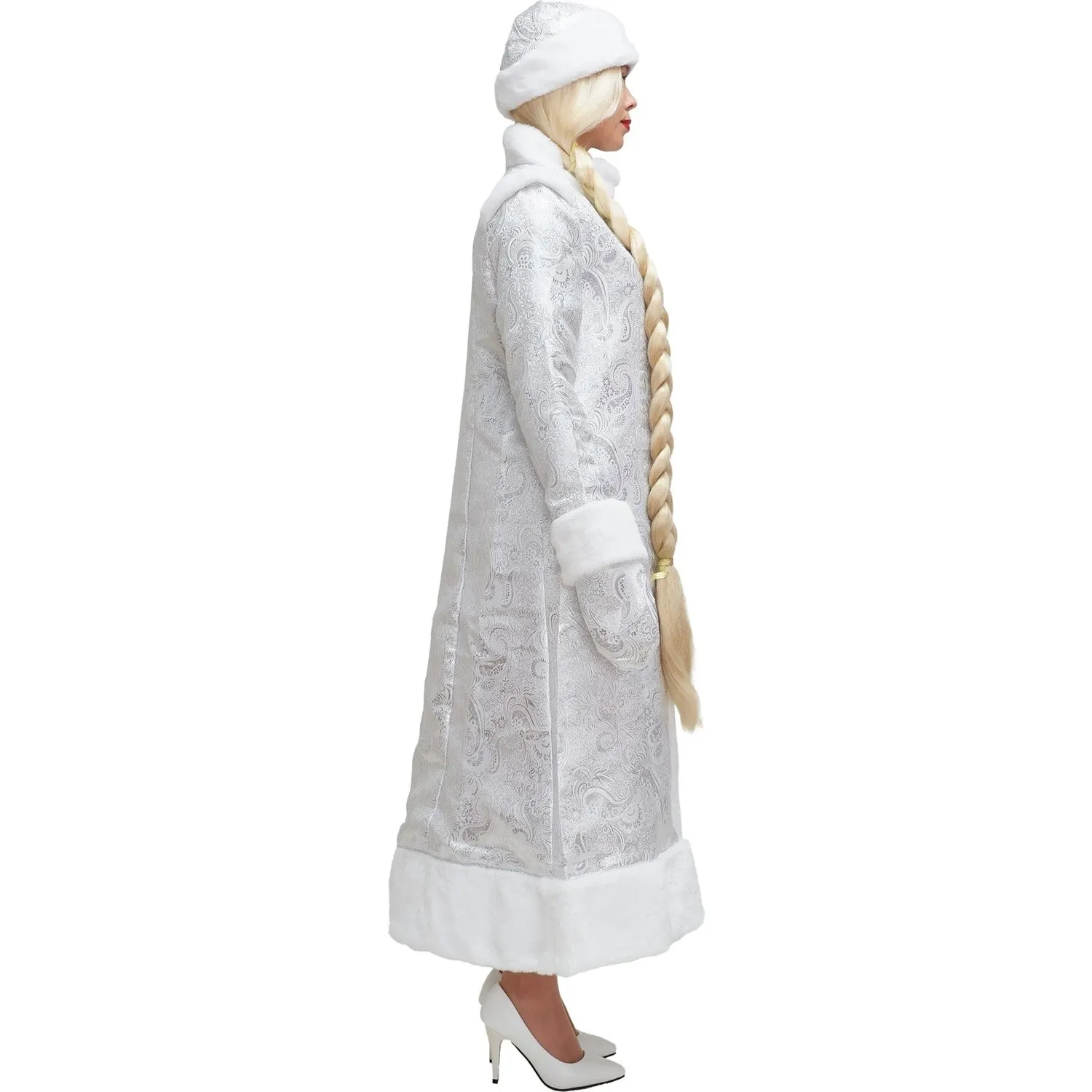 Костюм Снегурочка из парчи серебристая длинная сделано в России | Тематическая