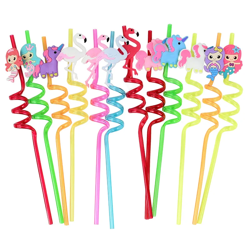 4Pcs Cute Reusable Unicorn Mermaid Straws Plastic Drinking Straw For Kids Birthday Party Decor Bar Club Juice Wine Cup Supplies