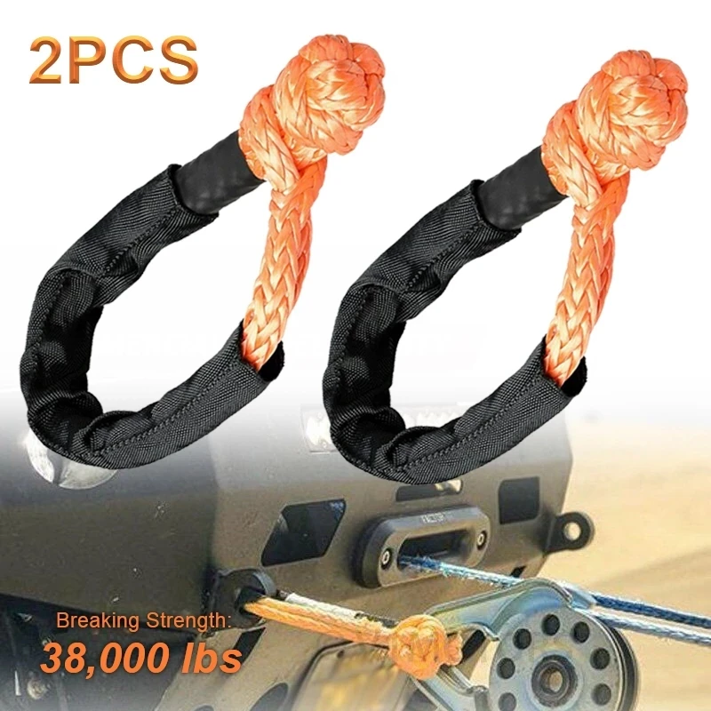 

2pcs 38,000 lbs Car Flexible Synthetic Soft Shackle Trailer Pull Rope Towing Recovery Straps ATV UTV For Car Broke Down
