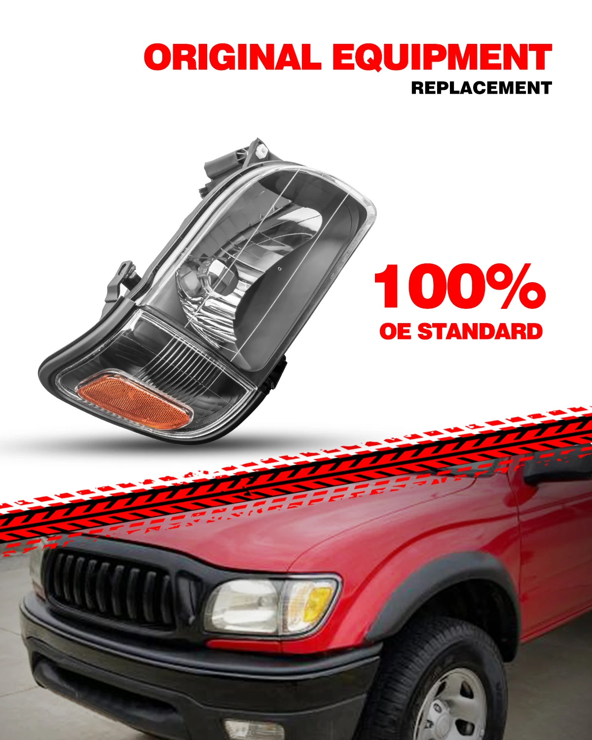 

For 2001-2004 Toyota Tacoma Black Replacement Headlights Headlamp Assembly